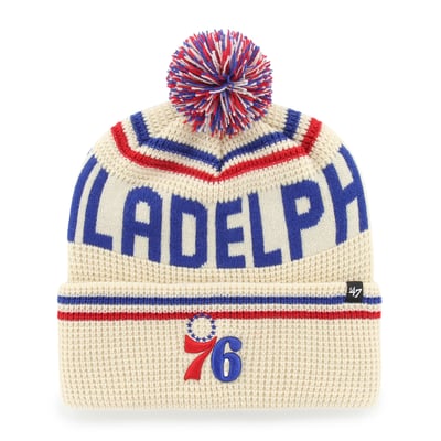 Philadelphia 76ers '47 Quattrle Cuffed Knit Hat with Pom - Natural