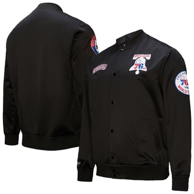 Philadelphia 76ers Hardwood Classics Blackout Collection Satin Full-Zip Jacket - Black