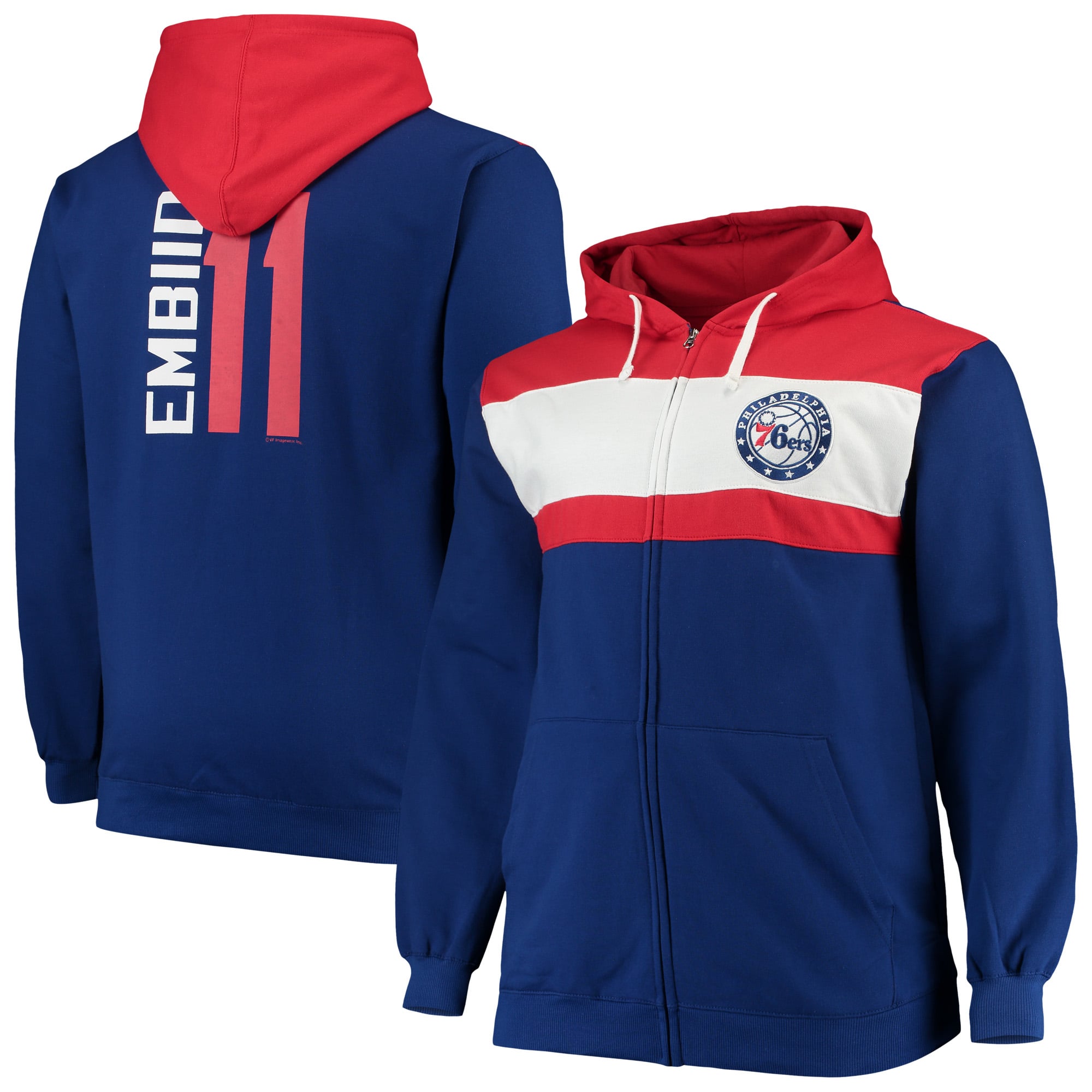 Men's Philadelphia 76ers Joel Embiid Royal/Red Big & Tall Full-Zip