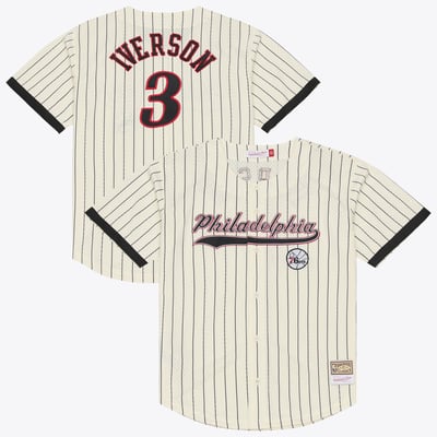 Allen Iverson Philadelphia 76ers Mitchell & Ness Player Mesh Button-Front Jersey - Cream