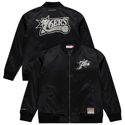 Philadelphia 76ers Mitchell & Ness Chrome Satin Bomber Full-Zip Jacket - Black