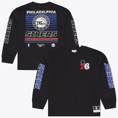 Philadelphia 76ers Mitchell & Ness  Triple Check Long Sleeve T-Shirt - Black