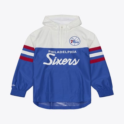  Philadelphia 76ers Mitchell & Ness Head Coach Lightweight Anorak Quarter-Zip Windbreaker - Royal