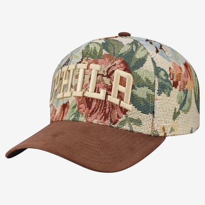 Philadelphia 76ers Mitchell & Ness Tapestry Wordmark Pro Snapback Hat - Tan
