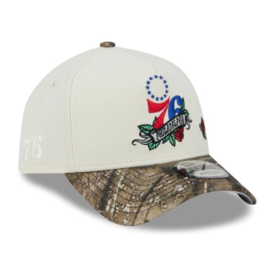  Philadelphia 76ers New Era Rose Banner 9FORTY A-Frame Adjustable Hat - Cream/Camo