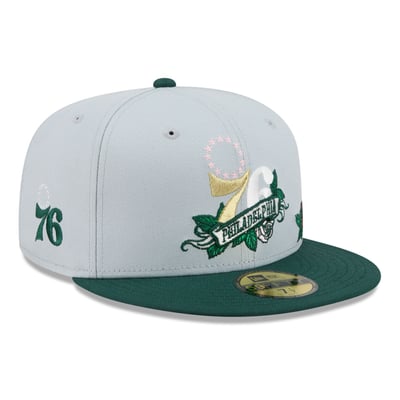  Philadelphia 76ers New Era Rose Banner 59FIFTY Fitted Hat - Gray/Green