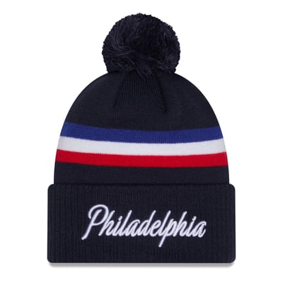 Philadelphia 76ers New Era 2025/26 City Edition Cuffed Knit Hat with Pom - Navy