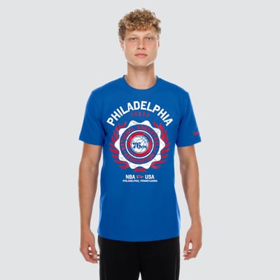  Philadelphia 76ers New Era Laurel Crest Flocking T-Shirt - Royal