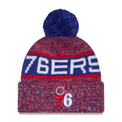 Philadelphia 76ers New Era Tri-Color Cuffed Knit Hat with Pom - Royal/Red