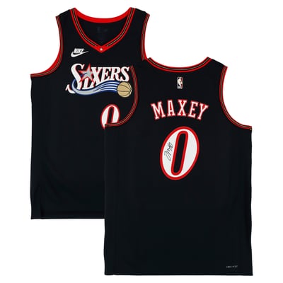 Tyrese Maxey Philadelphia 76ers Autographed Fanatics Authentic Black Nike 2025-26 Hardwood Classic Swingman Jersey