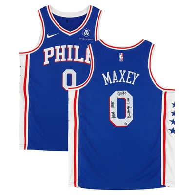 Tyrese Maxey Philadelphia 76ers Autographed Fanatics Authentic Blue Nike Icon Edition Swingman Jersey Multiple Inscriptions - Limited Edition of 5