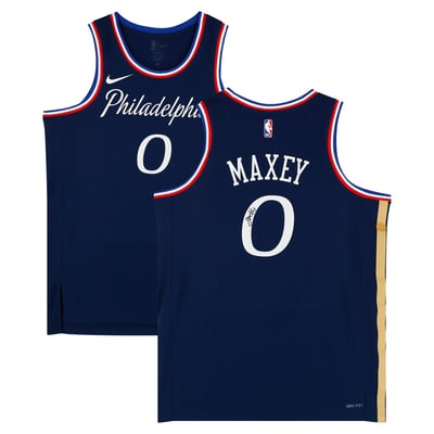 Tyrese Maxey Philadelphia 76ers Autographed Fanatics Authentic Navy Nike 2025-26 City Edition Swingman Jersey