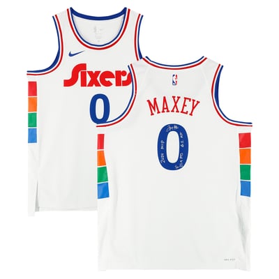 Tyrese Maxey Philadelphia 76ers Autographed Fanatics Authentic White Nike 2024-25 City Edition Swingman Jersey Multiple Inscriptions - Limited Edition #1/10