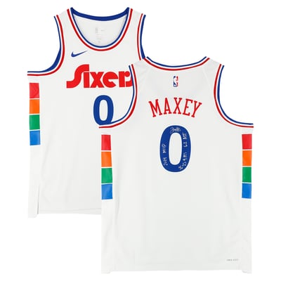 Tyrese Maxey Philadelphia 76ers Autographed Fanatics Authentic White Nike 2024-25 City Edition Swingman Jersey Multiple Inscriptions - Limited Edition #10/10