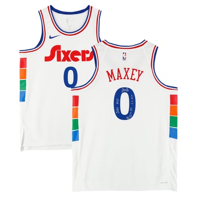 Tyrese Maxey Philadelphia 76ers Autographed Fanatics Authentic White Nike 2024-25 City Edition Swingman Jersey Multiple Inscriptions - Limited Edition of 10