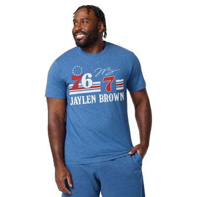 Jaylen Brown Philadelphia 76ers Homage Unisex Signature Jersey Tri-Blend T-Shirt - Royal