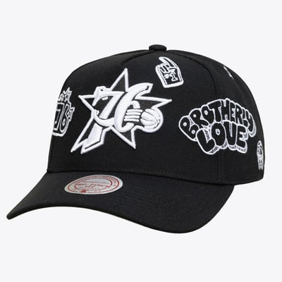  Philadelphia 76ers Mitchell & Ness Unisex Downtown Doodle Pro Adjustable Hat - Black