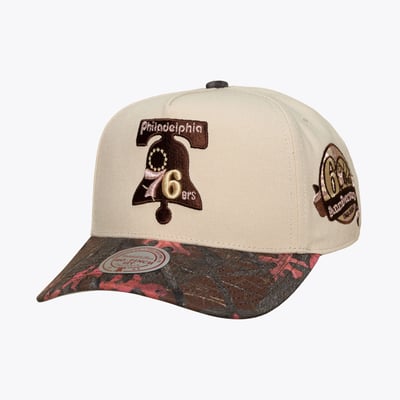  Philadelphia 76ers Mitchell & Ness Unisex Hardwood Classics Fall Pink Pro Snapback Hat - Cream