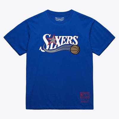  Philadelphia 76ers Mitchell & Ness Unisex Hardwood Classics Arch T-Shirt - Royal