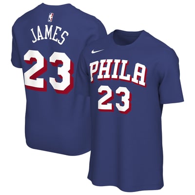 LeBron James Philadelphia 76ers Nike Unisex Icon Edition Name & Number T-Shirt - Royal