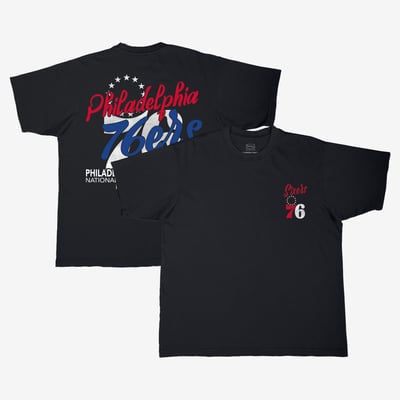  Philadelphia 76ers Stadium Essentials Unisex Wallscript Urban T-Shirt - Black