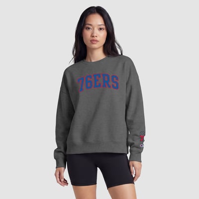  Philadelphia 76ers Champion Women's Contrast Crewneck Sweatshirt - Heather Gray