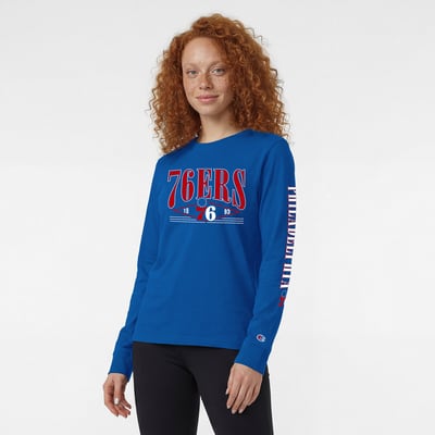 Philadelphia 76ers Champion Women's Long Sleeve Banner T-Shirt - Royal