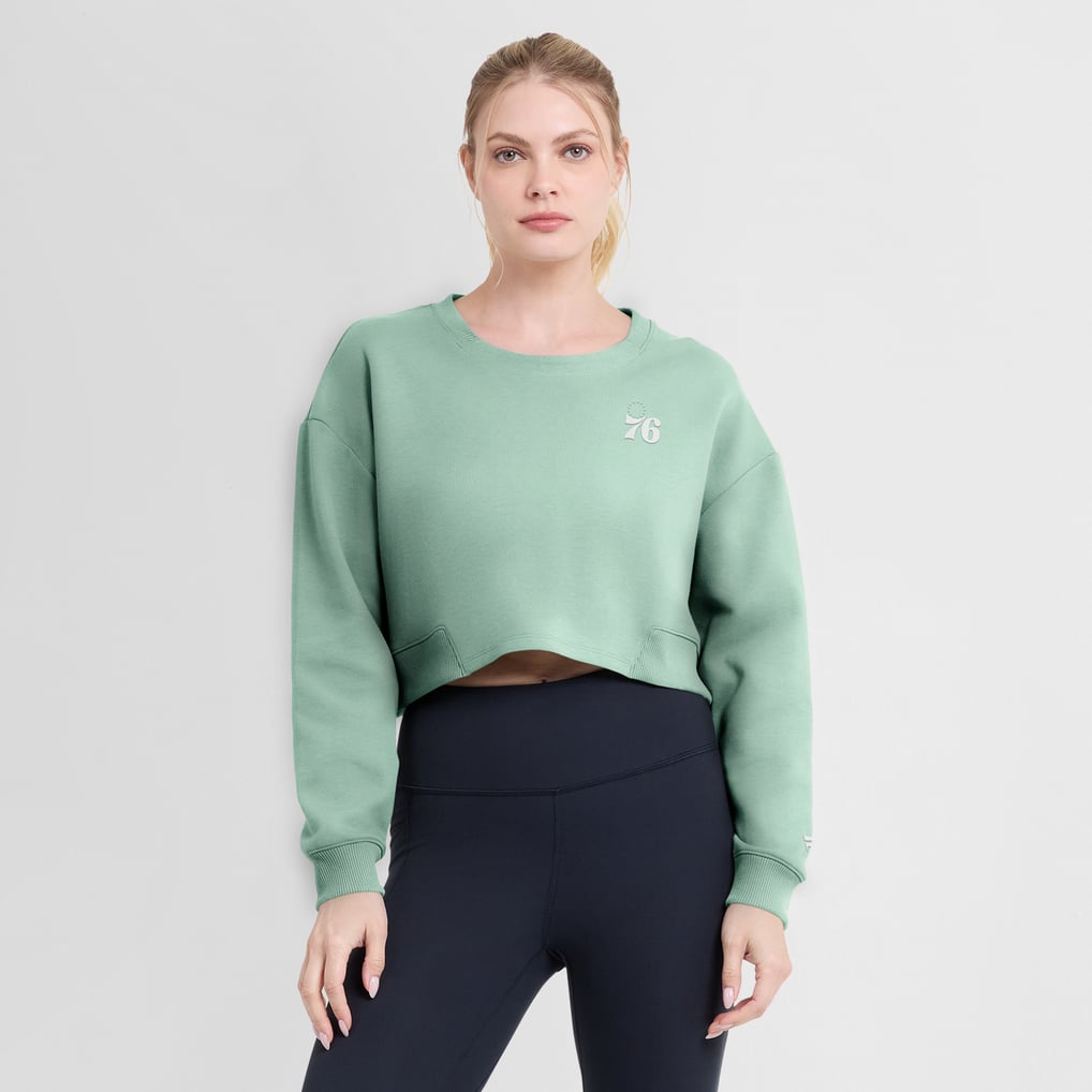 Philadelphia 76ers Fanatics Women's Studio Tri-Blend Cropped Pullover Sweatshirt - Mint