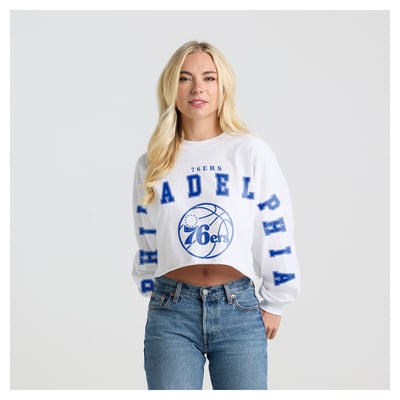 Philadelphia 76ers Fanatics Women's Spirit Jersey Cropped Long Sleeve T-Shirt - White