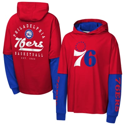 Philadelphia 76ers Outerstuff Youth Double Nickel Oversized Faux 2fer Hooded T-Shirt - Red
