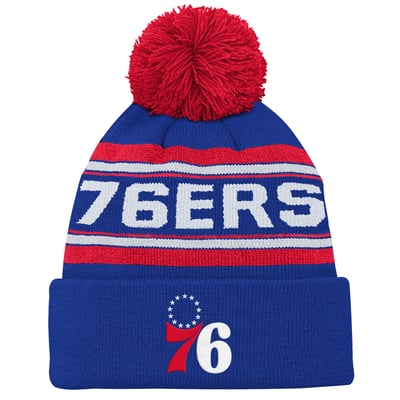 Philadelphia 76ers Youth Backboard Jacquard Cuffed Knit Hat with Pom - Royal
