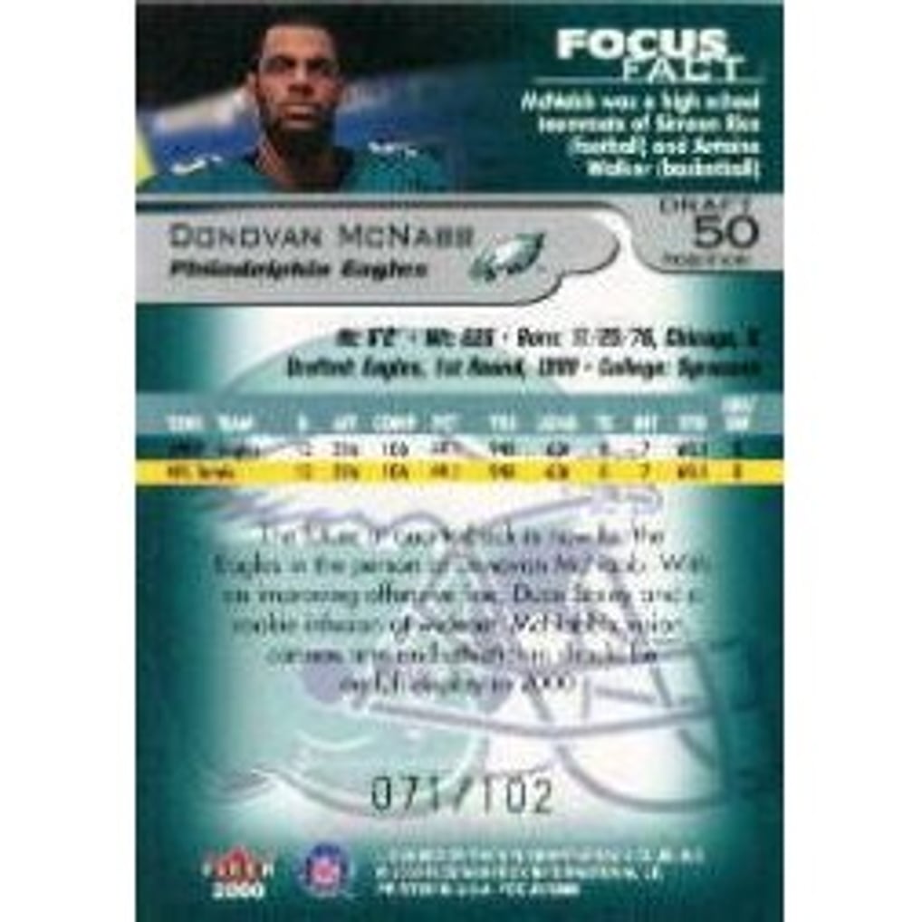 2000 Fleer Focus Draft Position #50 Donovan McNabb/102