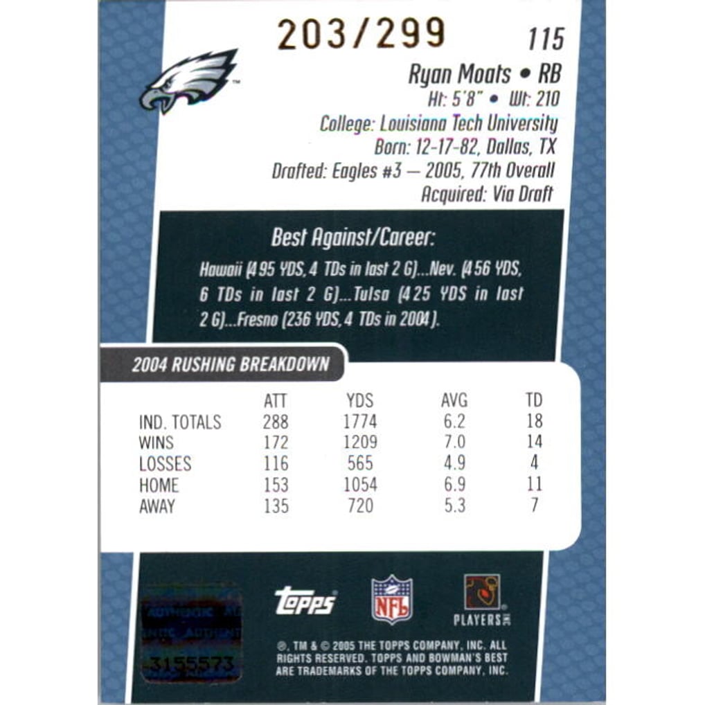 2005 Bowman's Best Blue #115AU Ryan Moats AU