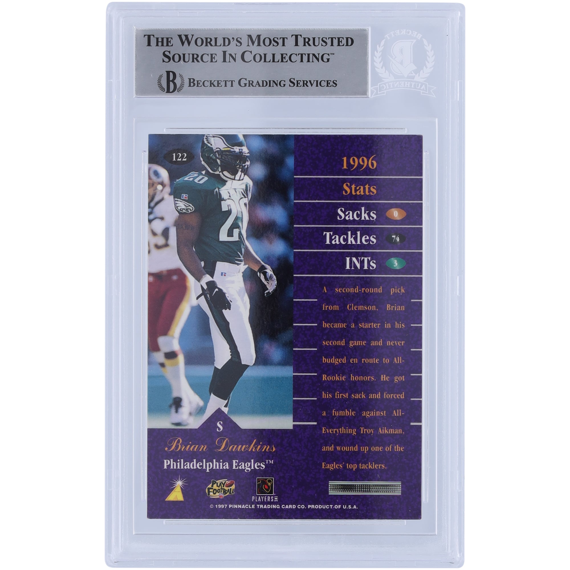 Brian Dawkins Philadelphia Eagles Autographed 1997 Pinnacle Zenith