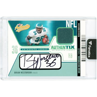 Brian Westbrook Philadelphia Eagles Autographed 2004 Fleer Authentix General Admission Game Used Jersey Relic #AJA-BW #53/75 Card 
