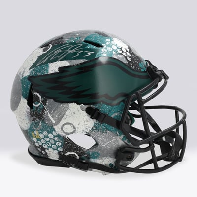 Cooper DeJean Philadelphia Eagles Autographed Fanatics Authentic Riddell Rave Speed Authentic Helmet - Art by Nel Shaffer - WN55916525