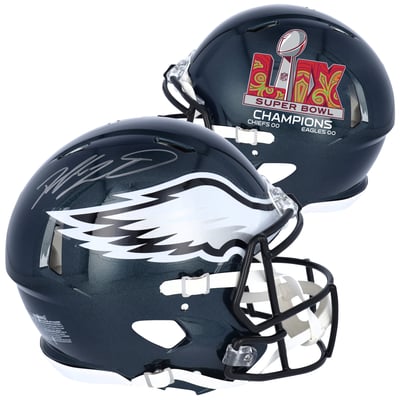 Dallas Goedert Philadelphia Eagles Autographed Fanatics Authentic Super Bowl LIX Champions Riddell Logo Speed Authentic Helmet