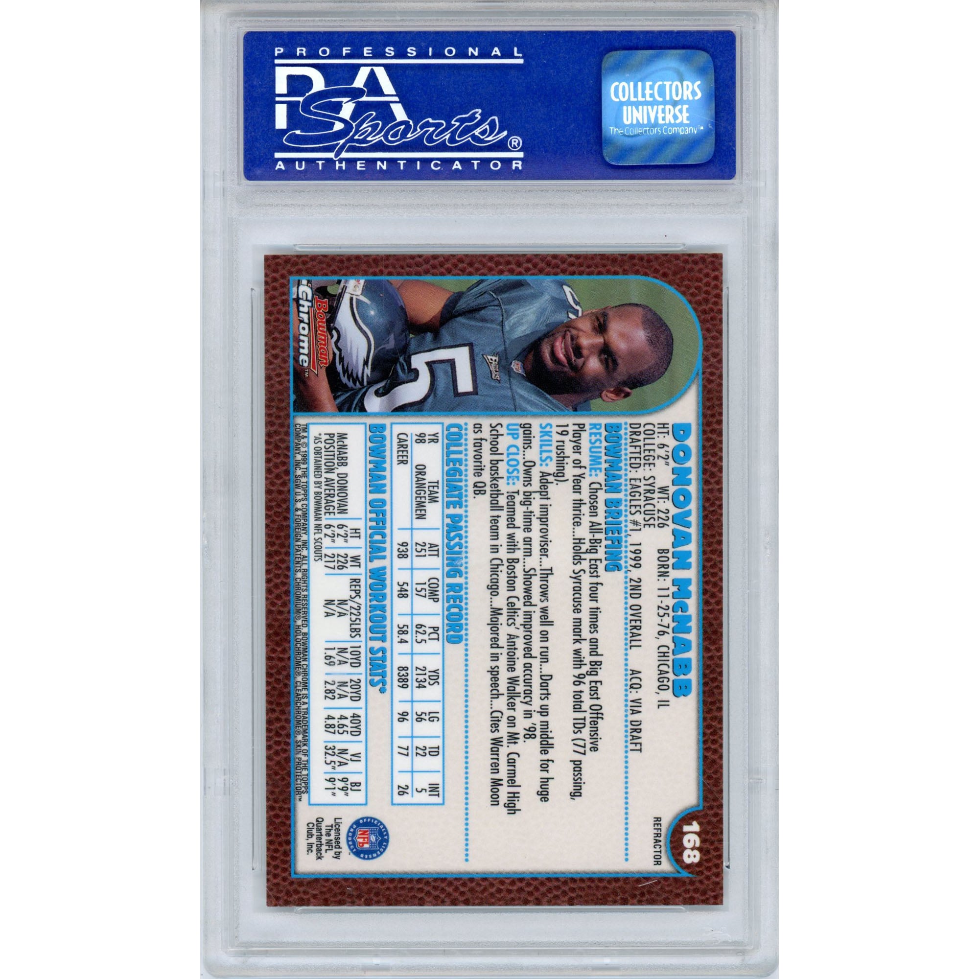 Donovan McNabb Philadelphia Eagles 1999 Bowman Chrome Refractor RC