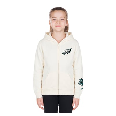 Philadelphia Eagles New Era Girls Cream Multi Hit Full Zip Hoodie - Cream
