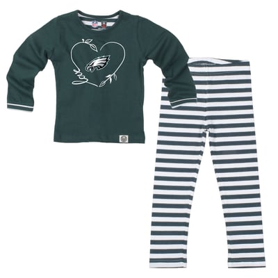  Philadelphia Eagles Wes & Willy Girls Toddler Heart and Stripe Set - Midnight Green