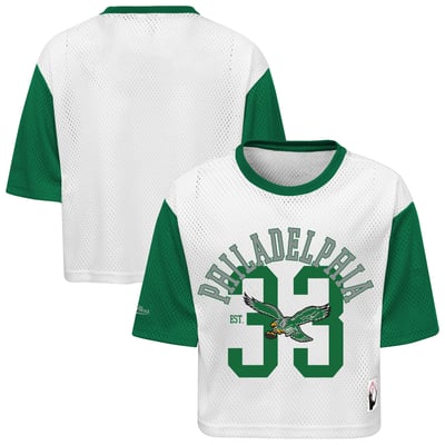  Philadelphia Eagles Mitchell & Ness Girls Youth Game Day Cropped Half Sleeve T-Shirt - White