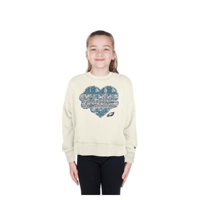  Philadelphia Eagles New Era Girls Youth Flip Sequin Crewneck Sweatshirt - Light Beige