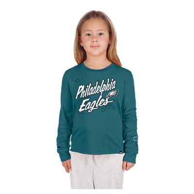  Philadelphia Eagles New Era Girls Youth Boxy Raw Edge Long Sleeve T-Shirt - Midnight Green
