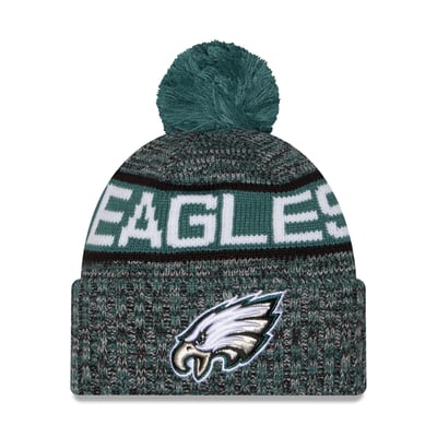Philadelphia Eagles New Era Girls Youth Tri-Color Cuffed Knit Hat with Pom - Midnight Green