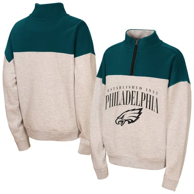  Philadelphia Eagles WEAR by Erin Andrews Girls Youth Blitz Colorblock Half-Zip Sweatshirt - Heather Gray
