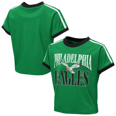  Philadelphia Eagles WEAR by Erin Andrews Girls Youth  Cropped Hail Mary Ringer Baby T-Shirt - Kelly Green