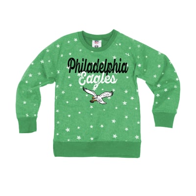  Philadelphia Eagles Wes & Willy Girls Youth Shimmer Star Reverse Sweatshirt - Kelly Green