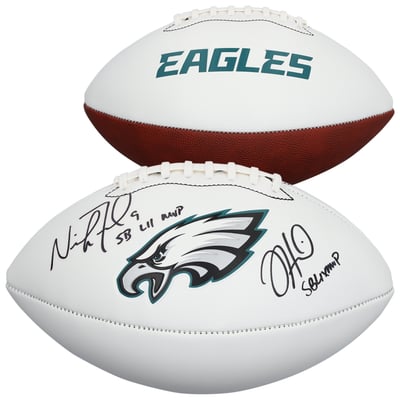 Jalen Hurts & Nick Foles Philadelphia Eagles Autographed Fanatics Authentic Franklin White Panel Football with Multiple Inscriptions