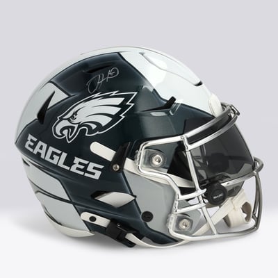 Jalen Hurts Philadelphia Eagles Autographed Fanatics Authentic Riddell Speed Flex Authentic Helmet Art by Art Cabal