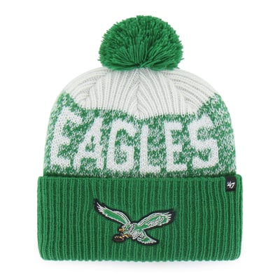  Philadelphia Eagles '47 Throwback Bone Chill Cuffed Knit Hat with Pom - Kelly Green